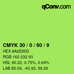 カラーコード: CMYK 30 / 0 / 60 / 9 | qconv.com