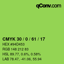 カラーコード: CMYK 30 / 0 / 61 / 17 | qconv.com