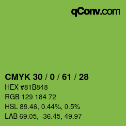 Color code: CMYK 30 / 0 / 61 / 28 | qconv.com