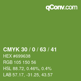カラーコード: CMYK 30 / 0 / 63 / 41 | qconv.com