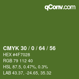 Color code: CMYK 30 / 0 / 64 / 56 | qconv.com
