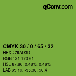 Farbcode: CMYK 30 / 0 / 65 / 32 | qconv.com