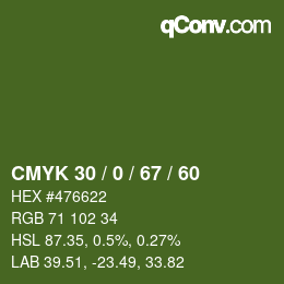 Color code: CMYK 30 / 0 / 67 / 60 | qconv.com