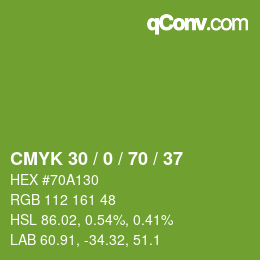 Color code: CMYK 30 / 0 / 70 / 37 | qconv.com