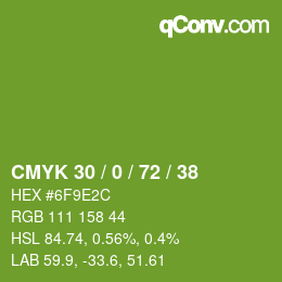 Color code: CMYK 30 / 0 / 72 / 38 | qconv.com