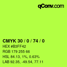 颜色代码: CMYK 30 / 0 / 74 / 0 | qconv.com