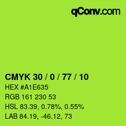 カラーコード: CMYK 30 / 0 / 77 / 10 | qconv.com