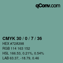 Color code: CMYK 30 / 0 / 7 / 36 | qconv.com