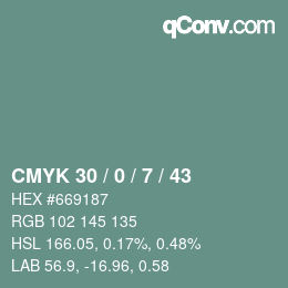 Color code: CMYK 30 / 0 / 7 / 43 | qconv.com