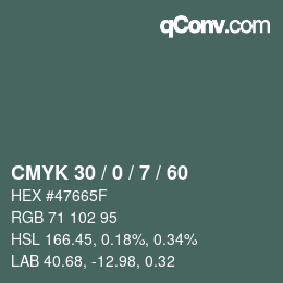 Color code: CMYK 30 / 0 / 7 / 60 | qconv.com