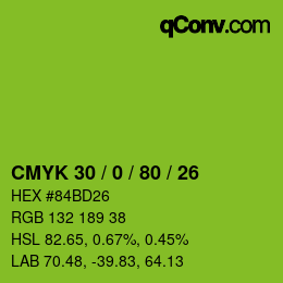 Farbcode: CMYK 30 / 0 / 80 / 26 | qconv.com