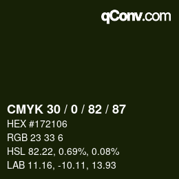 Color code: CMYK 30 / 0 / 82 / 87 | qconv.com