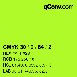Farbcode: CMYK 30 / 0 / 84 / 2 | qconv.com