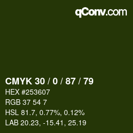 Farbcode: CMYK 30 / 0 / 87 / 79 | qconv.com