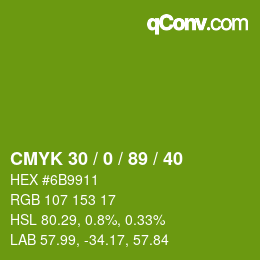 カラーコード: CMYK 30 / 0 / 89 / 40 | qconv.com