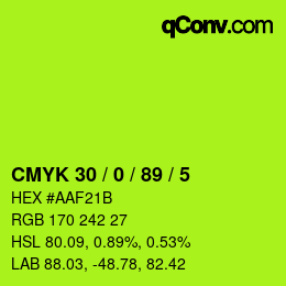 Color code: CMYK 30 / 0 / 89 / 5 | qconv.com