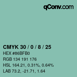 颜色代码: CMYK 30 / 0 / 8 / 25 | qconv.com
