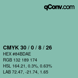 カラーコード: CMYK 30 / 0 / 8 / 26 | qconv.com