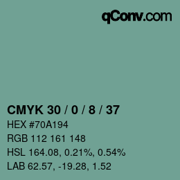 カラーコード: CMYK 30 / 0 / 8 / 37 | qconv.com