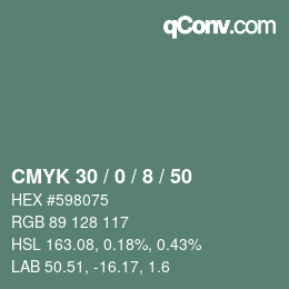 Color code: CMYK 30 / 0 / 8 / 50 | qconv.com