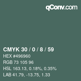 カラーコード: CMYK 30 / 0 / 8 / 59 | qconv.com