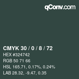 Color code: CMYK 30 / 0 / 8 / 72 | qconv.com