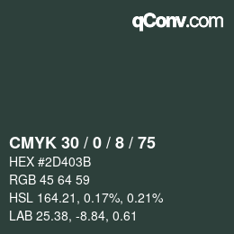 Farbcode: CMYK 30 / 0 / 8 / 75 | qconv.com