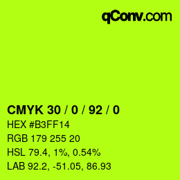 カラーコード: CMYK 30 / 0 / 92 / 0 | qconv.com