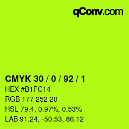 カラーコード: CMYK 30 / 0 / 92 / 1 | qconv.com