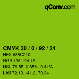 Color code: CMYK 30 / 0 / 92 / 24 | qconv.com