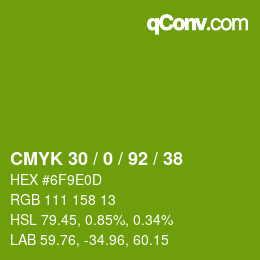Color code: CMYK 30 / 0 / 92 / 38 | qconv.com