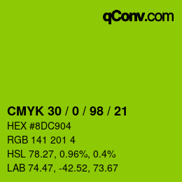 カラーコード: CMYK 30 / 0 / 98 / 21 | qconv.com