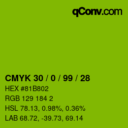 Color code: CMYK 30 / 0 / 99 / 28 | qconv.com