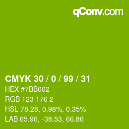 Color code: CMYK 30 / 0 / 99 / 31 | qconv.com