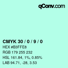 Color code: CMYK 30 / 0 / 9 / 0 | qconv.com