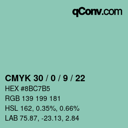 カラーコード: CMYK 30 / 0 / 9 / 22 | qconv.com