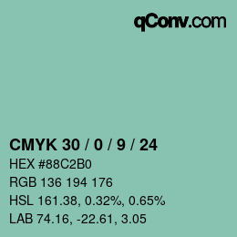 カラーコード: CMYK 30 / 0 / 9 / 24 | qconv.com