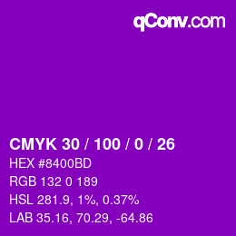 颜色代码: CMYK 30 / 100 / 0 / 26 | qconv.com