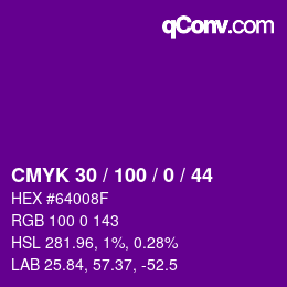 カラーコード: CMYK 30 / 100 / 0 / 44 | qconv.com