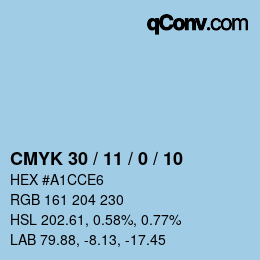 カラーコード: CMYK 30 / 11 / 0 / 10 | qconv.com