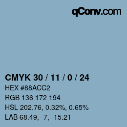 カラーコード: CMYK 30 / 11 / 0 / 24 | qconv.com