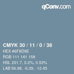 颜色代码: CMYK 30 / 11 / 0 / 38 | qconv.com