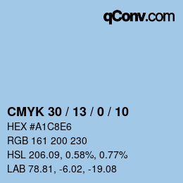 カラーコード: CMYK 30 / 13 / 0 / 10 | qconv.com