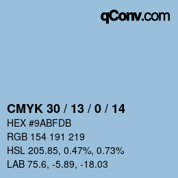 カラーコード: CMYK 30 / 13 / 0 / 14 | qconv.com