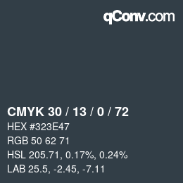 カラーコード: CMYK 30 / 13 / 0 / 72 | qconv.com