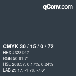 Color code: CMYK 30 / 15 / 0 / 72 | qconv.com
