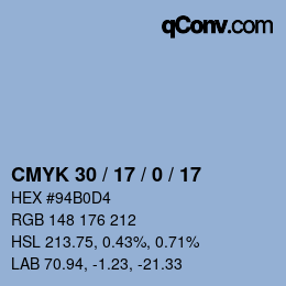 カラーコード: CMYK 30 / 17 / 0 / 17 | qconv.com
