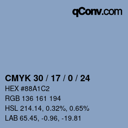 カラーコード: CMYK 30 / 17 / 0 / 24 | qconv.com