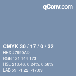 颜色代码: CMYK 30 / 17 / 0 / 32 | qconv.com