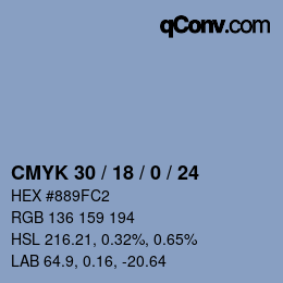 Color code: CMYK 30 / 18 / 0 / 24 | qconv.com